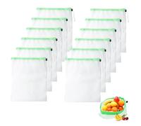 QINGYIWL 12 Piezas Bolsas de Malla Reutilizables, 35 x 30 cm Lavable Bolsas de Frutas y Verduras con Cordón, Bolsa de Malla para Alimentos, Verduras, Frutas, Juguetes