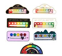 QINGYIWL 7 Piezas My Social Battery Pin Set, Broche Divertido para el Estado de Ánimo Social Durante 7 días Agujas de Humor Interactivas Con Caja de Regalo Rosa Para Hombres Mujeres