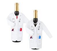 QINGZY 2 Piezas Bolsa para Botellas de Vino, Fundas para Botellas de Vino de Fieltro, Diseño de Bata de Enfermera o Médico, Regalo Original para Graduación, Fiestas, Navidad