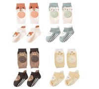 QINGZY 4 Pares Rodilleras Bebe Gateo, Calcetines Antideslizantes con Puntos de Goma, Protector de Rodilla Cómodo, Suave y Unisex para Bebés de 0 a 1 Años