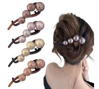 QINGZY 4PCS Pinzas Horquillas Pelo Mujer de Banana Francesas con Perlas Grandes para Plátano Elegantes Pasador Francés Pinzas Plátano Vintage Antideslizantes para Niñas