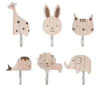 QINGZY 6 Piezas Ganchos Autoadhesivos de Madera, Perchero Infantil Pared, Bonito Gancho para Animales, Colgador de Pared para Dormitorio Baño Cocina