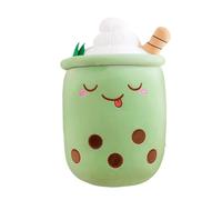 QINGZY Almohada de Peluche Bubble Tea, 35cm Muñeco Kawaii Boba Té de Leche, Cojín Decorativo Suave para Abrazar, Felpa Antiestrés para Adultos, Dormitorio, Sofá, Oficina (Verde)