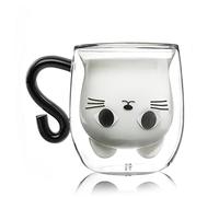 Qinhai Gato Tazas de Café Té de Cristal, Vasos de Doble Pared Desayuno, Regalo Mujer Niña Niño Novia Madre Amiga, Cumpleaños Navidad San Valentín