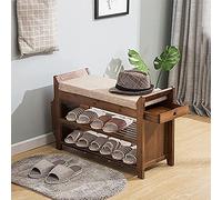 Qinhaixi Banco de Zapatos de bambú rústico con cajón Oculto, Organizador de náufragos de 3 Niveles, gabinete de Almacenamiento de Entrada, Elegante tamaño Medio 78.5x49.5x29.5cm (31x19x12 Pulgadas)
