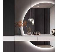 Qinhaixi Espejo de Maquillaje montado en la Pared semicírculo 130 cm Anti-Fog Iluminado Modern Smart Bathom Mirror de 3 Colores Vuelto Apagado Iluminado para la decoración del hogar (Izquierda, 47