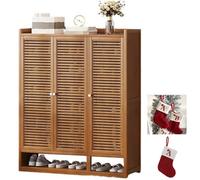 Qinhaixi Gabinete de Almacenamiento de Zapatos de bambú: Estante de Zapato Libre de 7 Niveles con 3 Puertas de obturación, Organizador Tacones, Botas, Entrada, Sala de Estar y Dormitorio