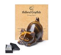 QINJIEJIE Figuras de gato de piedra de ojo de tigre de 2 pulgadas, adornos de animales, decoración de escritorio, estatua de cristales, temática de gato de la suerte, para mujeres, hombres, niñas