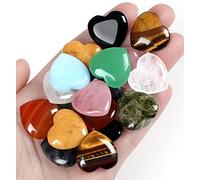QINJIEJIE Juego de 10 piedras curativas de corazón de cuarzo rosa, amatista, pulidas, piedras preciosas naturales de palma, al por mayor, equilibrio de reiki, meditación de 0.8 pulgadas, regalos de