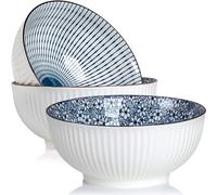 Qinlang Cuenco grande de sopa de 60 onzas, cuencos de pho, cuencos japoneses para ramen, juego de 3, cuencos grandes de porcelana azul y blanca de 8 pulgadas para comer