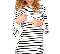 QinMM Blusas Manga Larga de Mujer Lactancia Ropa Embarazadas Otoño Invierno Basica Pullover Tops en Cuello Redondo Camisetas a Rayas