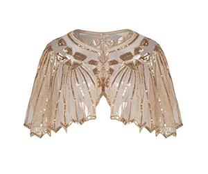 QinMM Chal de Fiesta Capa de Lentejuelas Elegante Bolero Chal de Mujeres de los 1920s para Vestido de Boda Fiesta Cena