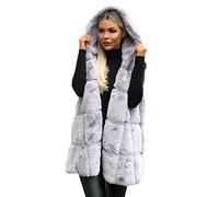 QinMM Chaleco sin Mangas con Capucha para Mujer Abrigo de Piel sintética Talla Grande y cálida Chaqueta de Lana Invierno (Gris, XXL)