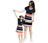 QinMM Mini Vestido de Rayas para el bebé niña y la Mujer, Vestido de Fiesta de Manga Corta de la Familia (Niña, 18 Meses)