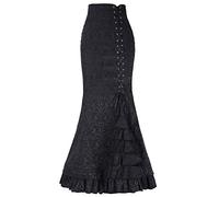 QinMM Mujer Falda de Sirena Retro Estilo Punk Falda Maxi de Cola de Pescado con Volante de Bodycon Largo Vintage