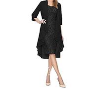QinMMROPA Mini Vestido de Encaje y Cardigan Mujer Talla Grande Vestido Elegante Vestido Ceremonia Ballet Danza Fiesta Coctel Cocktail Negro XXXXXL