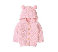 QinMMROPA Recién Nacido bebé niña niño Chaqueta de Invierno Primavera Abrigo de Punto suéter con Capucha Orejas Rosa 3 a 6 Meses