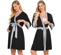 QinMMSPORTS Camisón Lactancia Algodón Premamá Ropa de Dormir Mujer Hospital Vestido de Maternidad Embarazo Pijama Embarazadas Camisones Embarazada Manga Bata de Noche Suave (Negro, L)