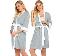 QinMMSPORTS Camisón Lactancia Algodón Premamá Ropa de Dormir Mujer Hospital Vestido de Maternidad Embarazo Pijama Embarazadas Camisones Embarazada Manga Bata de Noche Suave (Gris, XXL)