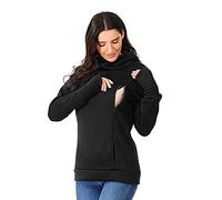 QinMMSPORTS Lactancia Sudadera Manga Larga con Capucha Bolsillo Canguro para Otono Invierno Premamá Sudadera con Capucha Maternidad Mujer (Negro, S)