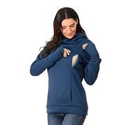 QinMMSPORTS Lactancia Sudadera Manga Larga con Capucha Bolsillo Canguro para Otono Invierno Premamá Sudadera con Capucha Maternidad Mujer (Azul, S)