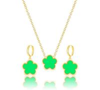 Qinpan Juego de collar y aretes colgantes chapados en oro con trébol de cinco hojas para mujer, joyería de flores de la suerte, 13*13mm, Acero inoxidable, No es una piedra preciosa