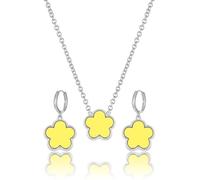 Qinpan Juego de collar y aretes colgantes chapados en oro con trébol de cinco hojas para mujer, joyería de flores de la suerte, 13*13mm, Acero inoxidable, No es una piedra preciosa