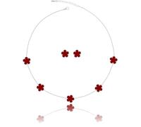 Qinpan Juego de collar y aretes de tuerca de trébol de cuatro hojas para mujer, joyería chapada en oro de 14 quilates con flor de la suerte, 13*13mm, Oro amarillo, No es una piedra preciosa