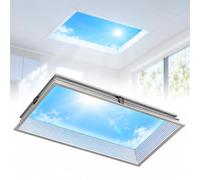 QINPI Claraboya Artificial De Techo, Panel De Cielo Azul Regulable con Aplicación Tuya Y Mando A Distancia, Temperatura De Color Ajustable De 3000 A 6000 K, Marco De Aluminio Empotrable 475-475 mm