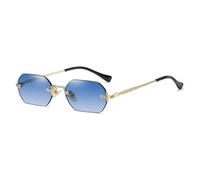 qinqilanqi-S Gafas de sol sin marco para mujer hombre,Gafas de sol retro metálicas,Gafas de sol hexagonales poligonales de borde pequeño, Dorado/Degradado Azul Oscuro