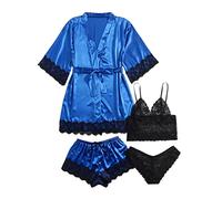 QINQNC Dressing Gowns For Teenagers Robes For Women Conjunto de Pijama Largo para Mujer, lencería de Noche de Seda con Tapeta, Camisetas y Pantalones para Mujer, Personalised Towels Plus (Blue, XL)
