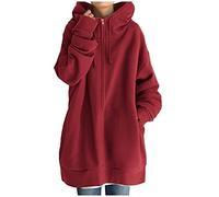 QINQNC Ladies Winter Jumpers Womens Jackets Size 14 Damas Blase Fashion Solid Solid Streetwear Pocket Zipper Drawstring Long Manga Hoodie Sweater abrigo Winter Padded Coats Winter Jackets (Red, XXXXL)