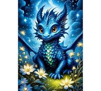 QINRUBB 5D DIY Blue Dragon Diamond Painting Kits, Full Drill Flowers Diamond Art Painting Kits for Adults Beginners, DIY 5D Fantasy Painting by Numbers Diamond Art Kits for Home Fashion Decor 30x40cm