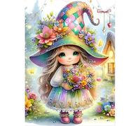 QINRUBB 5D DIY Elf Girl Diamond Painting Kits,Round Full Drill Flowers Diamond Art Painting Kits for Adults Beginners, DIY Painting by Numbers Cartoon Diamond Art Kits for Home Fashion Decor 30x40cm