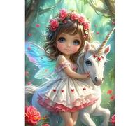 QINRUBB 5D DIY Fairy Diamond Painting Kits,Round Full Drill Flowers Diamond Art Painting Kits for Adults Beginners, DIY Painting by Numbers Unicorn Diamond Art Kits for Home Fashion Decor 30x40cm