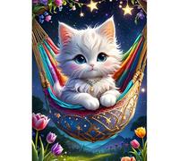 QINRUBB 5D DIY Kitten Diamond Painting Kits, DIY Full Drill Hammock Diamond Art Painting Kits for Adults Beginners, 5D Painting by Numbers Cat Diamond Art Kits for Home Fashion Decor 30x40cm