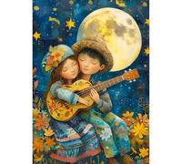 QINRUBB 5D DIY Lovers Diamond Painting Kits,Round Full Drill Moon Diamond Art Painting Kits for Adults Beginners, DIY Painting by Numbers Guitar Diamond Art Kits for Home Fashion Decor 30x40cm