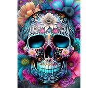 QINRUBB 5D DIY Skeleton Diamond Painting Kits, Full Drill Skull Diamond Art Painting Kits for Adults Beginners, DIY 5D Flowers Painting by Numbers Diamond Art Kits for Home Fashion Decor 30x40cm