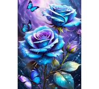 QINRUBB DIY 5D Rose Blue Diamond Art Kits punto de cruz para adultos principiantes, 5D mariposa arte del diamante completo kit, país de los sueños pintura diamante Kits de pintura para decoración de