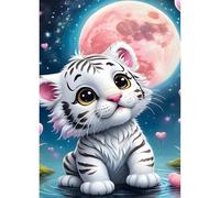QINRUBB DIY 5D Tigre Blanco Diamond Art Kits de punto de cruz Painting para adultos principiantes, 5D pequeño tigre arte del diamante kit completo, pintura Luna noche Diamante Kits de pintura para