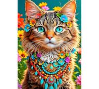 QINRUBB DIY Fantasy Cat Diamond Painting Kits, Full Drill Necklace Diamond Art Kit for Adults Beginners, 5D Kitten Painting by Numbers Cross Stitch DIY Craft Kits for Home Wall Decor 12x16 inch