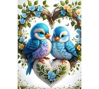 QINRUBB DIY Lovebirds Diamond Painting Kits, Full Drill Birds Diamond Art Painting Kits for Adults Beginners, DIY 5D Heart Painting by Numbers Flowers Diamond Art Kits for Home Decor 30x40cm