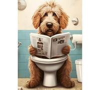 QINRUBB DIY Puppy Reading Newspaper Diamond Painting Kits, Full Drill Diamond Art Kit for Adults Beginners, 5D Toilet Painting by Numbers Cross Stitch DIY Craft Kits for Home Wall Decor 12x16 inch