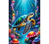 QINRUBB DIY Sea Turtle Diamond Painting Kits, Full Drill Jellyfish Diamond Art Painting Kits for Adults Beginners, DIY 5D Coral Painting by Numbers Underwater Diamond Art Kits for Home Decor 30x40cm