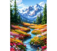 QINRUBB DIY Snow Mountain Diamond Painting Kits, Full Drill Wildflowers Diamond Art Kit for Adults Beginners, 5D River Painting by Numbers Cross Stitch DIY Craft Kits for Home Wall Decor 12x16 inch