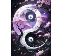 QINRUBB DIY Tai Chi Diamond Art Kit for Adults Beginners, Full Drill Yin Yang Diamond Painting Kits, 5D Cherry Blossom Painting by Numbers DIY Sun and Moon Craft Kits for Home Wall Decor 12x16 inch