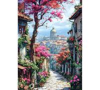 QINRUBB DIY Town Street Diamond Painting Kits, Full Drill Flowers Diamond Art Kit for Adults Beginners, 5D House Painting by Numbers Cross Stitch DIY Craft Kits for Home Wall Decor 12x16 inch