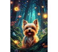 QINRUBB DIY Yorkshire Terrier Diamond Painting Kits, Full Drill Puppy Diamond Art Painting Kits for Adults Beginners, DIY 5D Forest Painting by Numbers Diamond Art Kits for Home Decor 12x16 inch