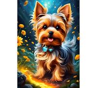QINRUBB DIY Yorkshire Terrier Diamond Painting Kits, Full Drill Puppy Diamond Art Painting Kits for Adults Beginners, DIY 5D Dog Painting by Numbers Diamond Art Kits for Home Decor 12x16 inch