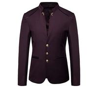 Qinvern Chaqueta de traje con cuello alto y temperamento de color sólido para hombre, cómoda, informal, versátil, simple y delgada, con botones M